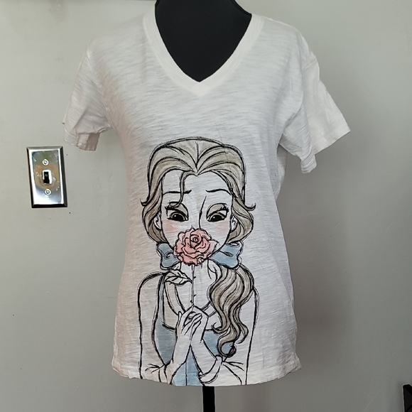 Disney Beauty and the Beast White Graphic Short Sleeve T-Shirt - Picture 1 of 7
